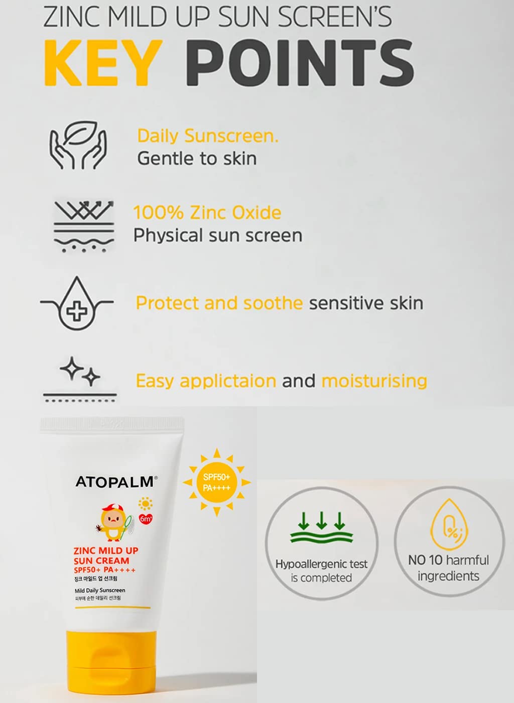 ATOPALM Zinc Mild Up Sun Cream SPF50+ PA++++ (65g) - Umma Bear Shop