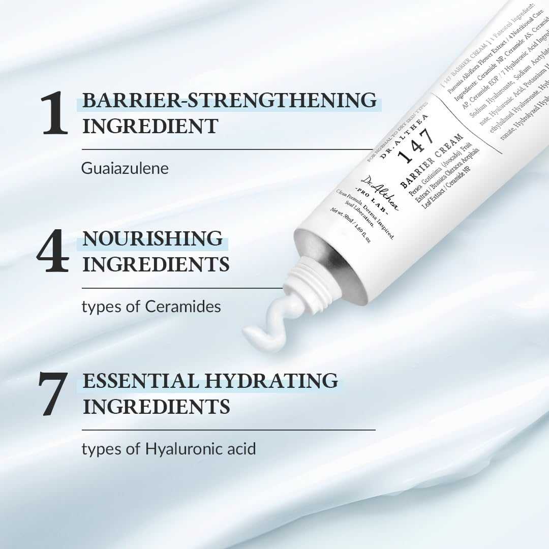Dr. Althea 147 Barrier Cream tube with key ingredients listed, highlighting its soothing and hydrating properties.