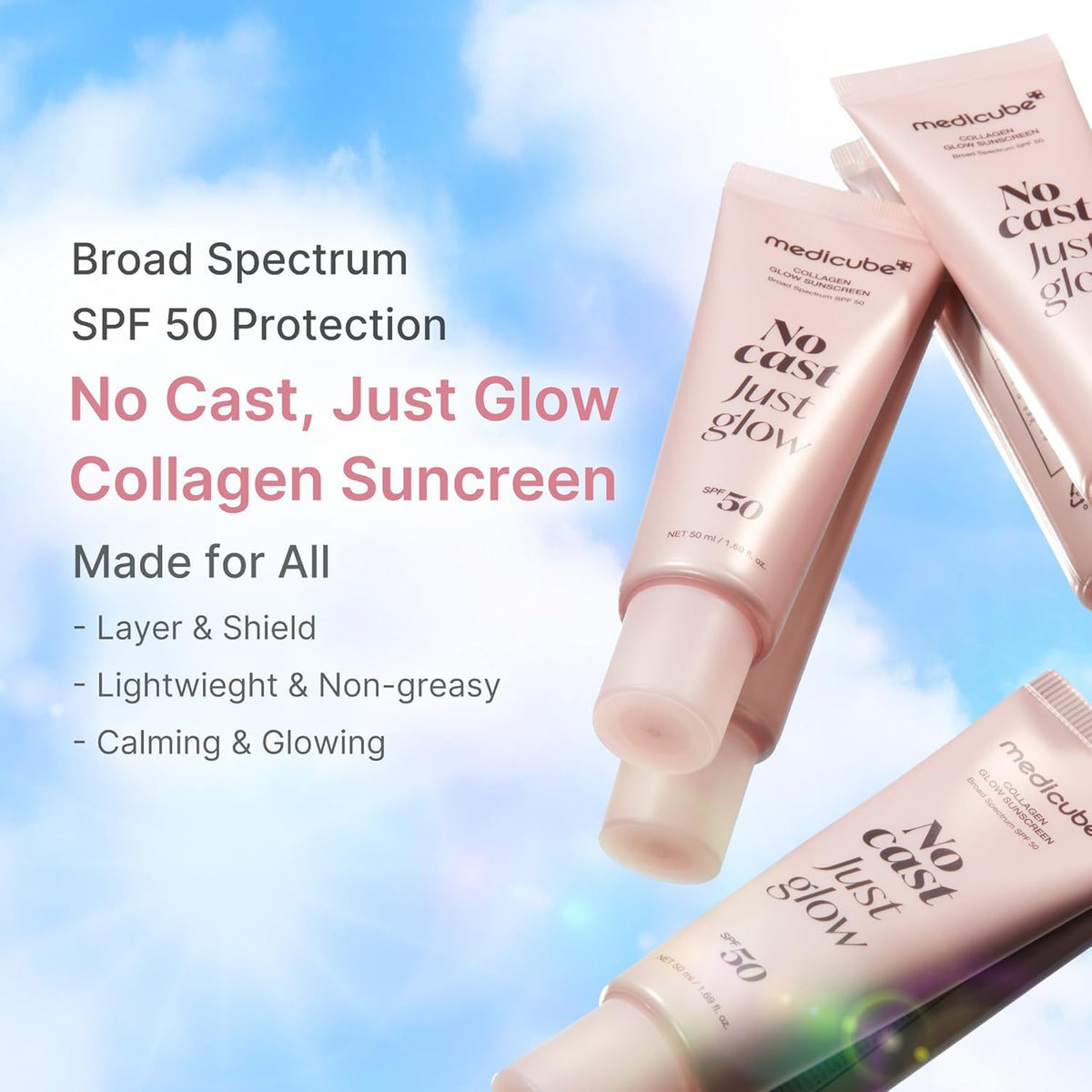 Medicube No Cast Just Glow Collagen Sunscreen SPF 50 | Hydrating Face Sunscreen (50ml)