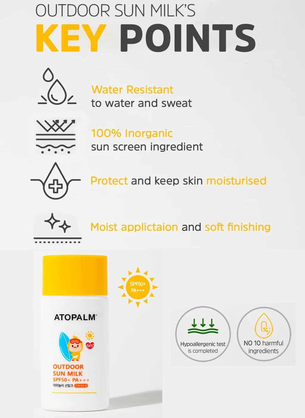 ATOPALM Outdoor Sun Milk SPF50+ PA+++ (55g) - Umma Bear Shop