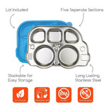 Stainless Steel Divided Plate w/Lid - Kid-Friendly Bus Shape - Umma Bear Shop