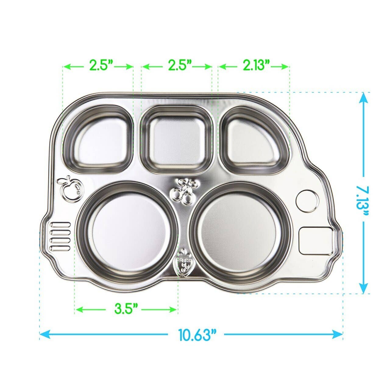 Stainless Steel Divided Plate w/Lid - Kid-Friendly Bus Shape - Umma Bear Shop